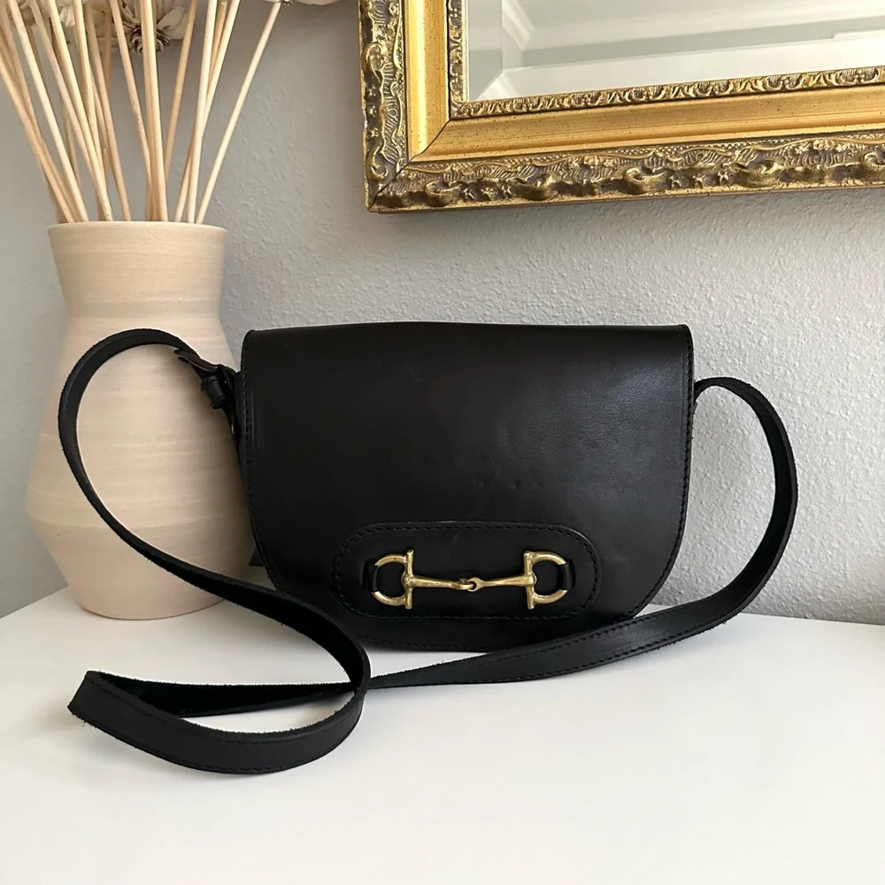 BLACK LEATHER SADDLE HORSE BIT SHOULDER/CROSSBODY BAG - Picture 1 of 7